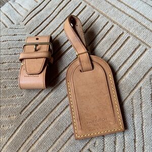 Louis Vuitton Vachetta Tan Leather Poignant Set Luggage Tag & Strap
